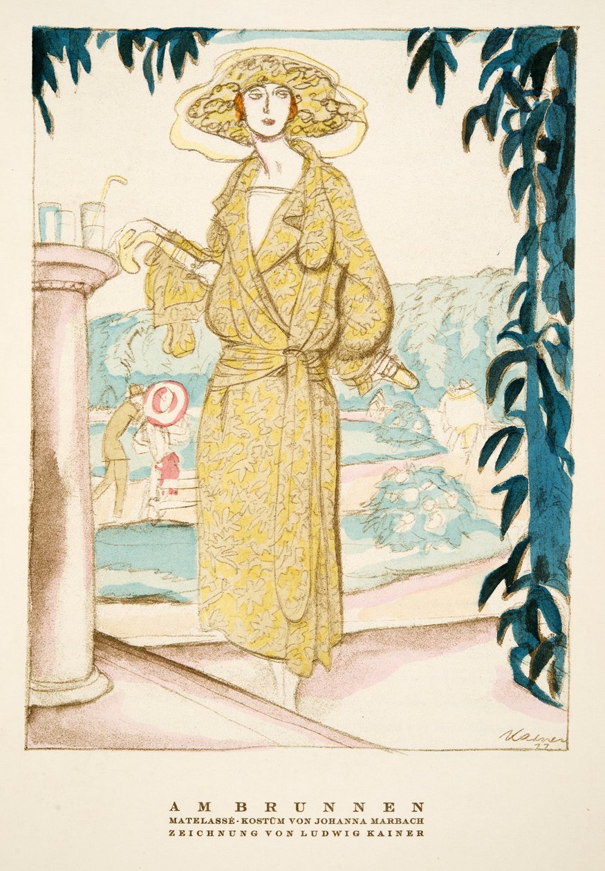 Am Brunnen，Johanna Marbach 的服装，选自《Styl》，1922 年出版（pochoir 印刷品） 作者 德国学校