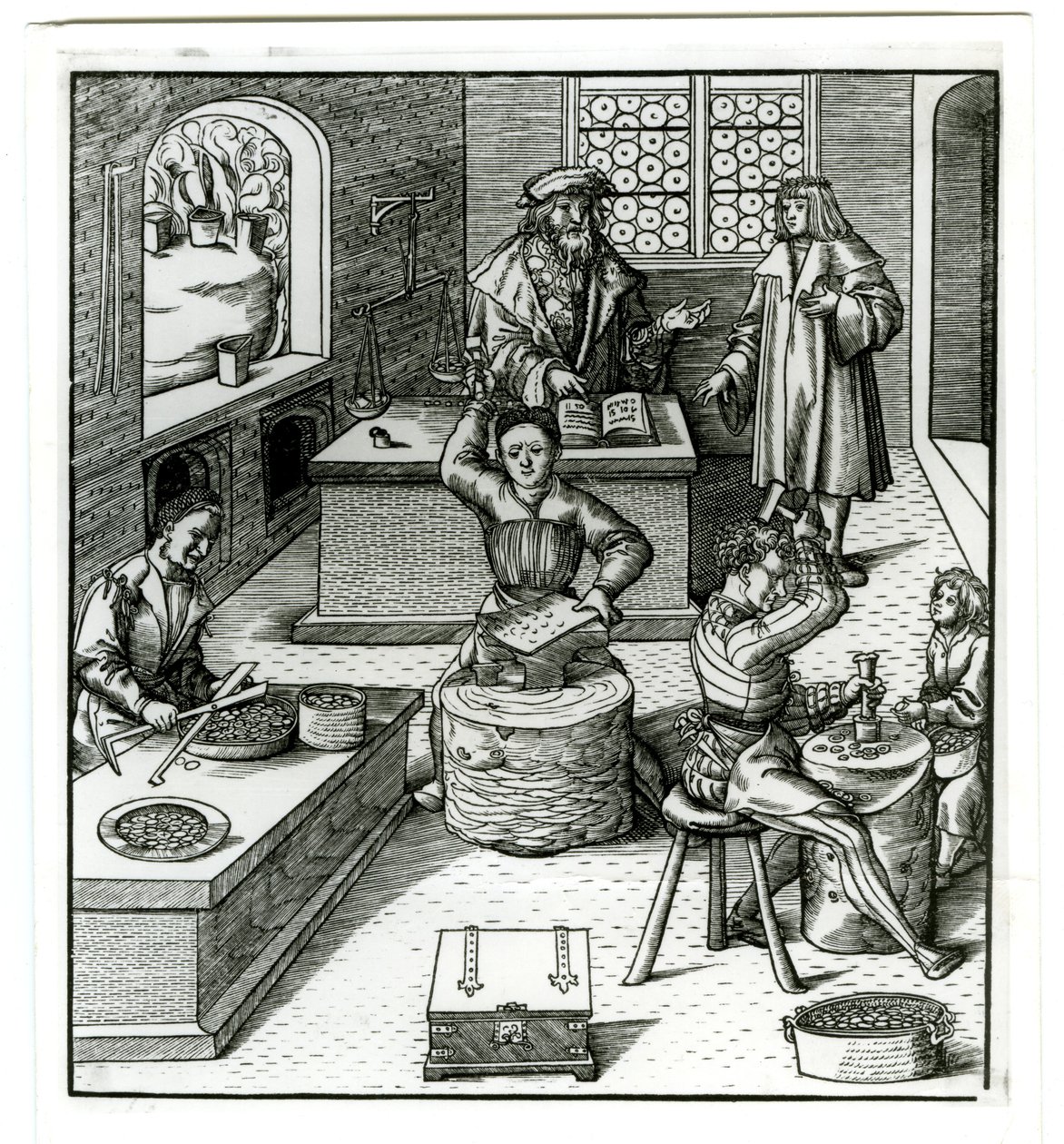 十六世纪早期的欧洲造币厂，来自 Der Weisskunig（雕刻） 作者 德国学校