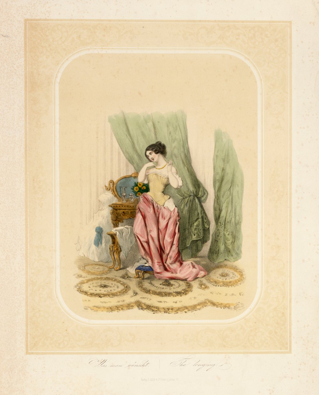 一位优雅的女士在她的梳妆台上，由F. Sala＆Co，柏林，1850年印刷 作者 德国学校