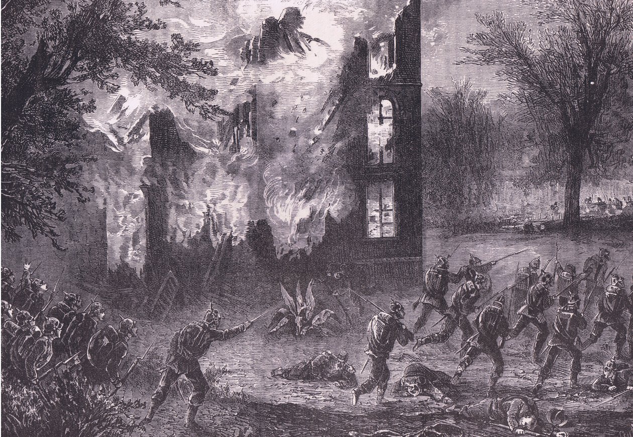 攻击法国的先进阵地，卡塞尔公司出版的卡塞尔法德战争史，约 1890 年（石版印刷） 作者 德国学校