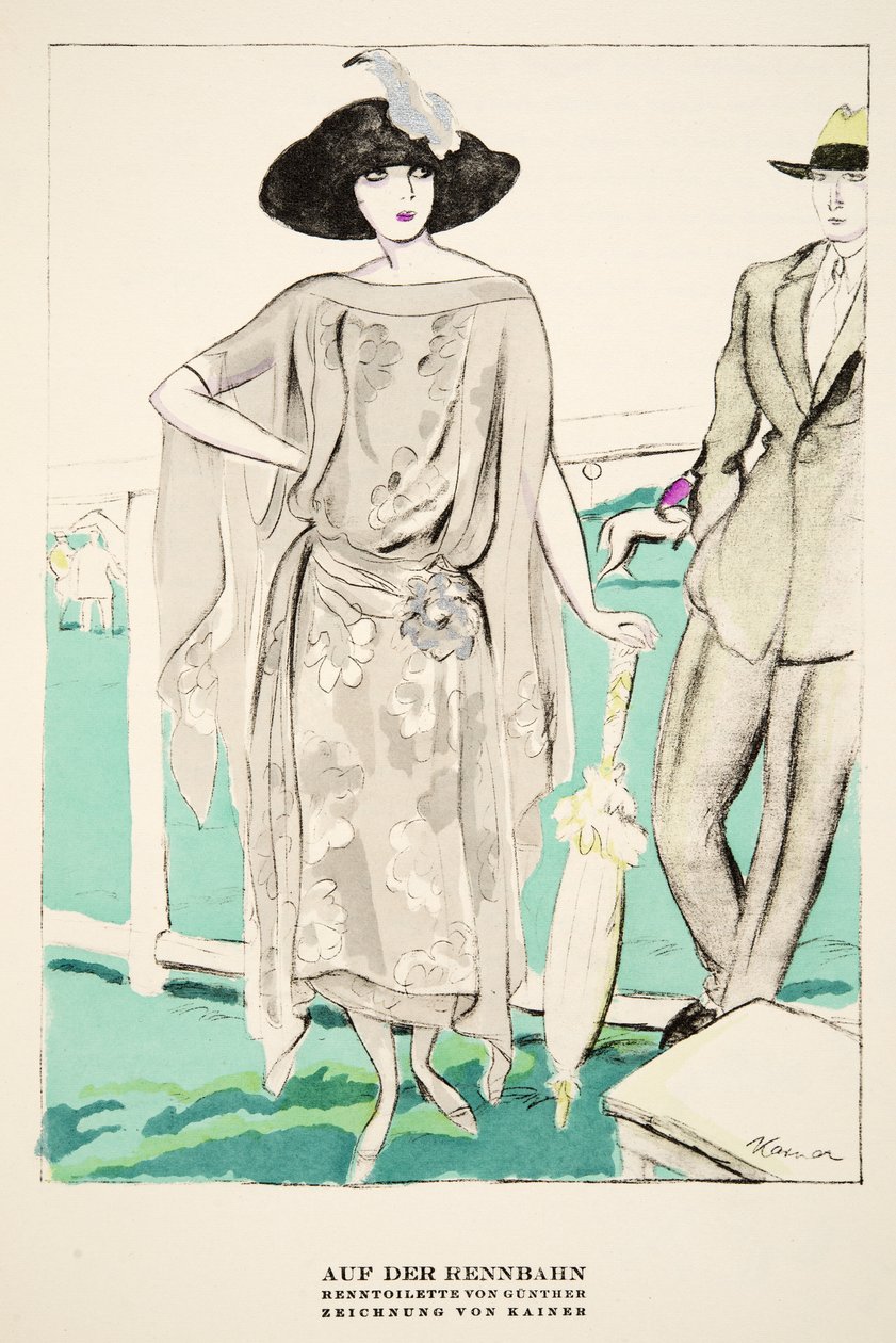 "Auf der Rennbahn"，冈特的赛车服广告，选自《风格》，1922 年出版（pochoir 印刷品） 作者 德国学校