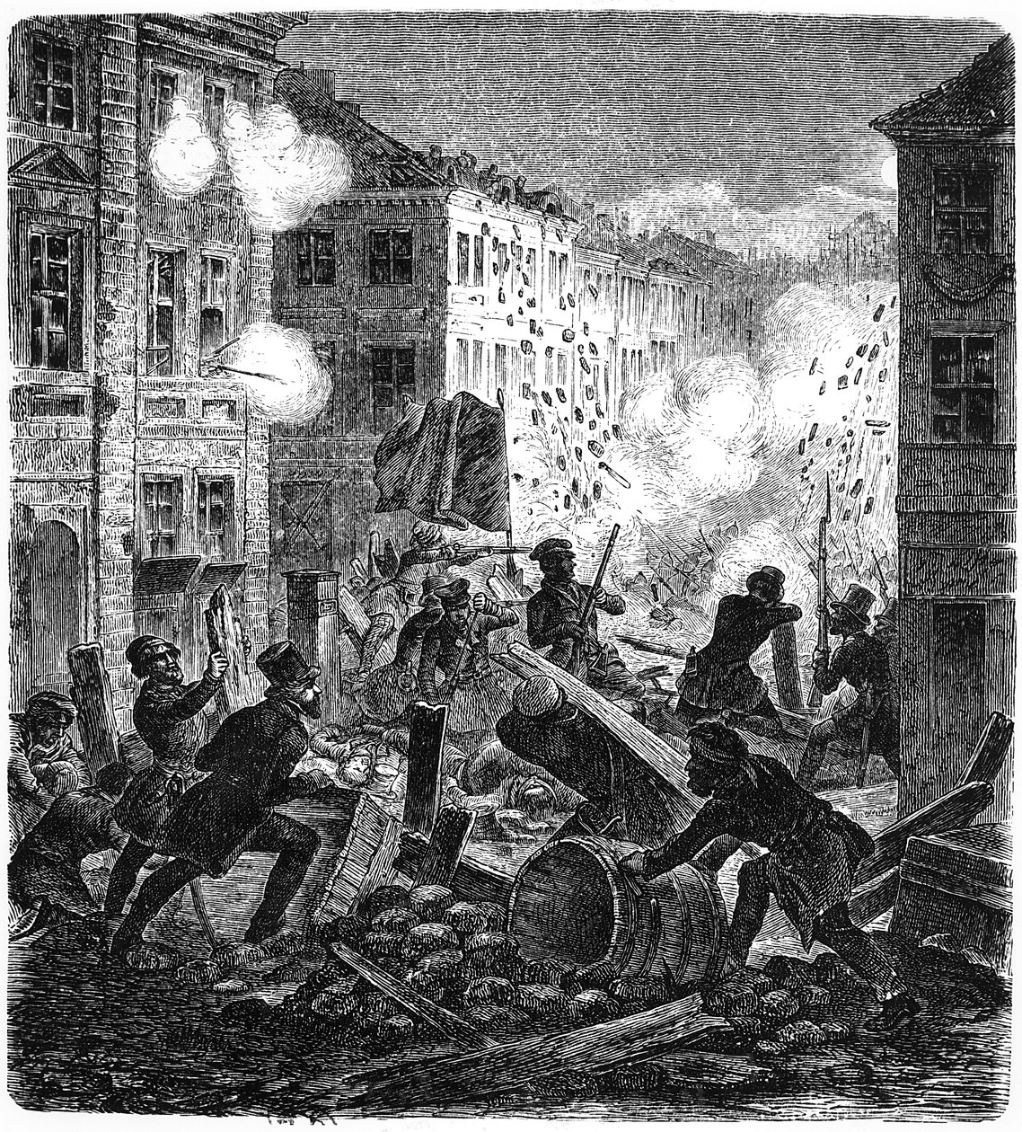 1848年德国革命期间柏林的路障 作者 德国学校