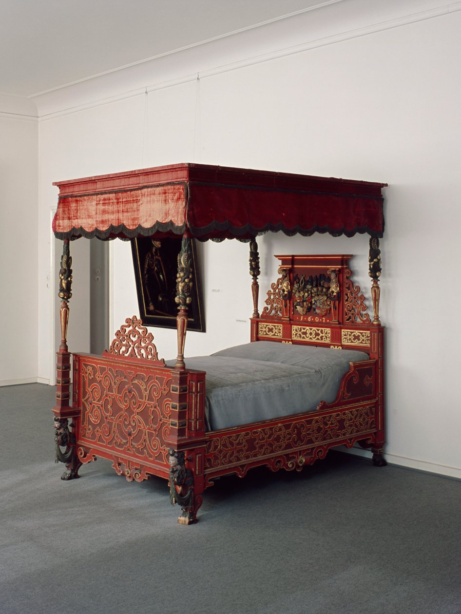 Landgrave Moritz的床与家庭冠，c.1607 作者 德国学校