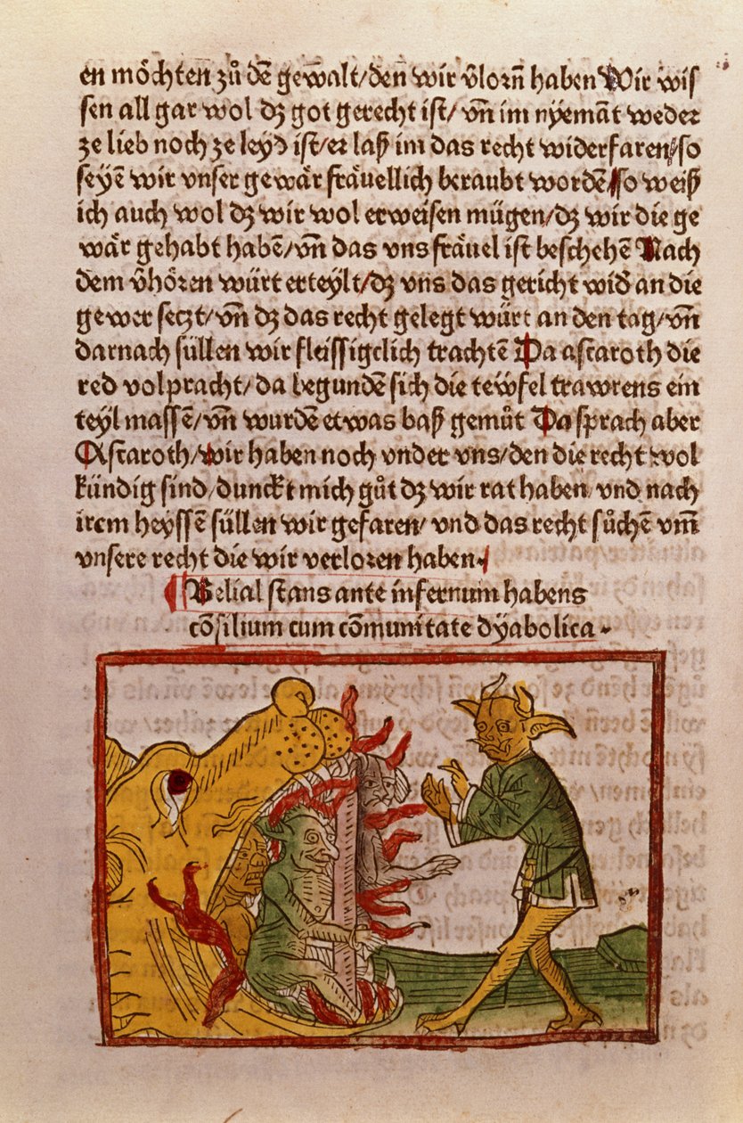 在地狱之门的Belial，插图来自Das Buch Belial的德语翻译，1473年（彩色木刻） 作者 德国学校