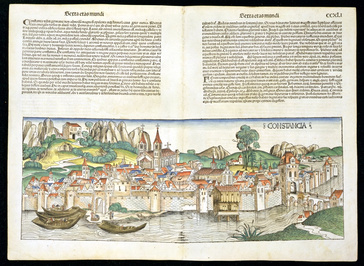Hartmann Schedel（1440-1514）1493年纽伦堡纪事的康斯坦茨鸟瞰图 作者 德国学校
