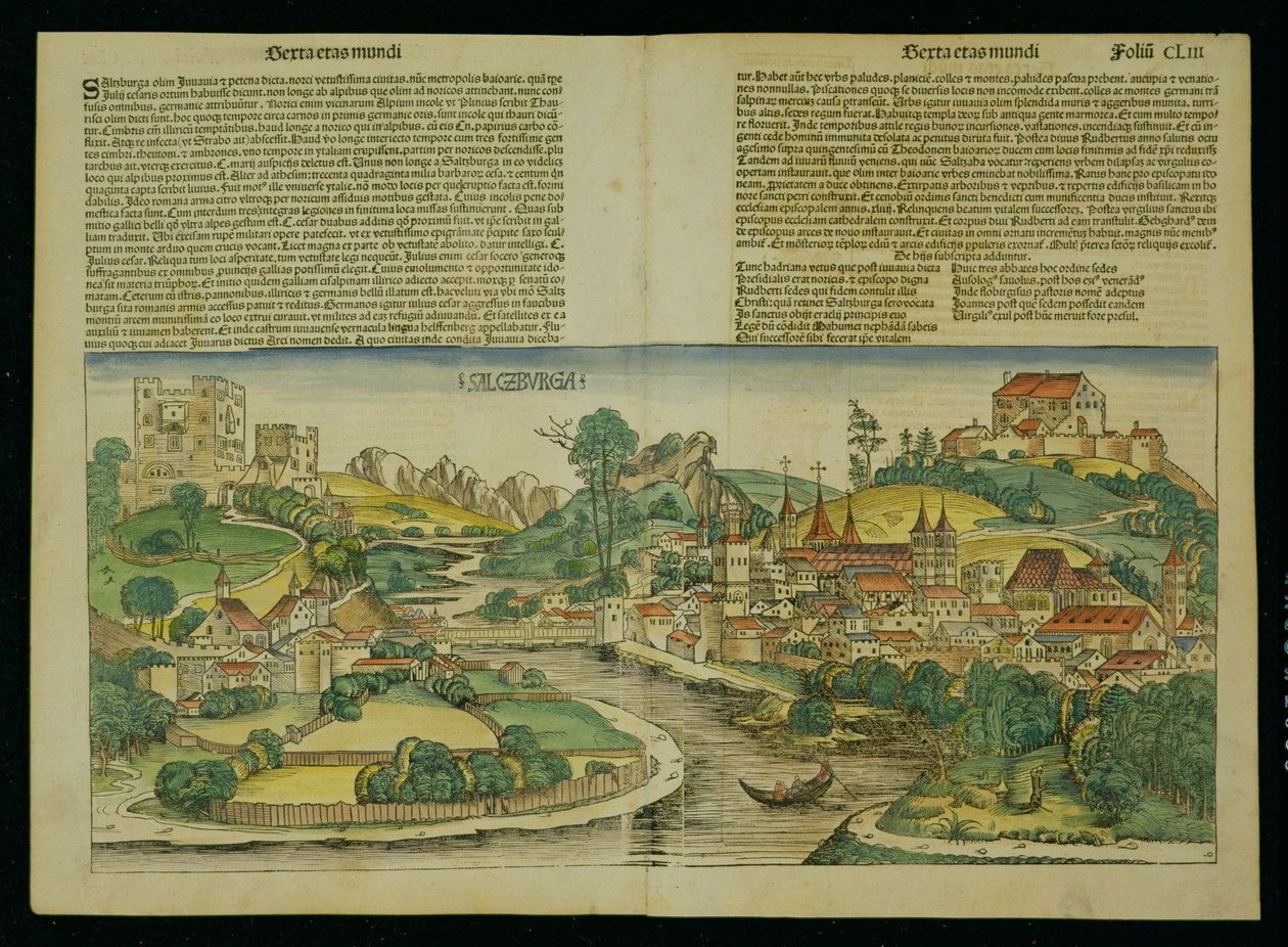 萨尔茨堡的鸟瞰图来自纽伦堡纪事报（Hartmann Schedel，1440-1514）1493 作者 德国学校