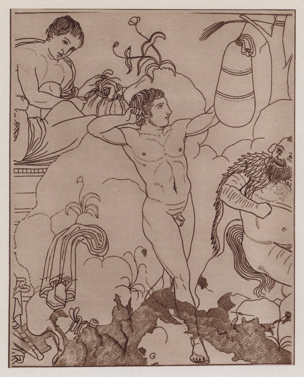 拳击手用沙袋训练，古希腊花瓶画（石版画） 作者 德国学校