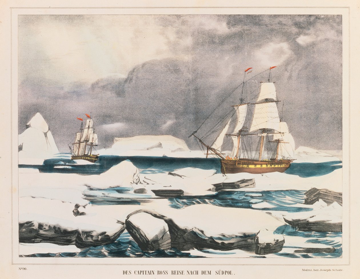 英国极地探险家罗斯船长远征南极洲，由美因茨的J. Scholz于1839年至1842年间出版 作者 德国学校