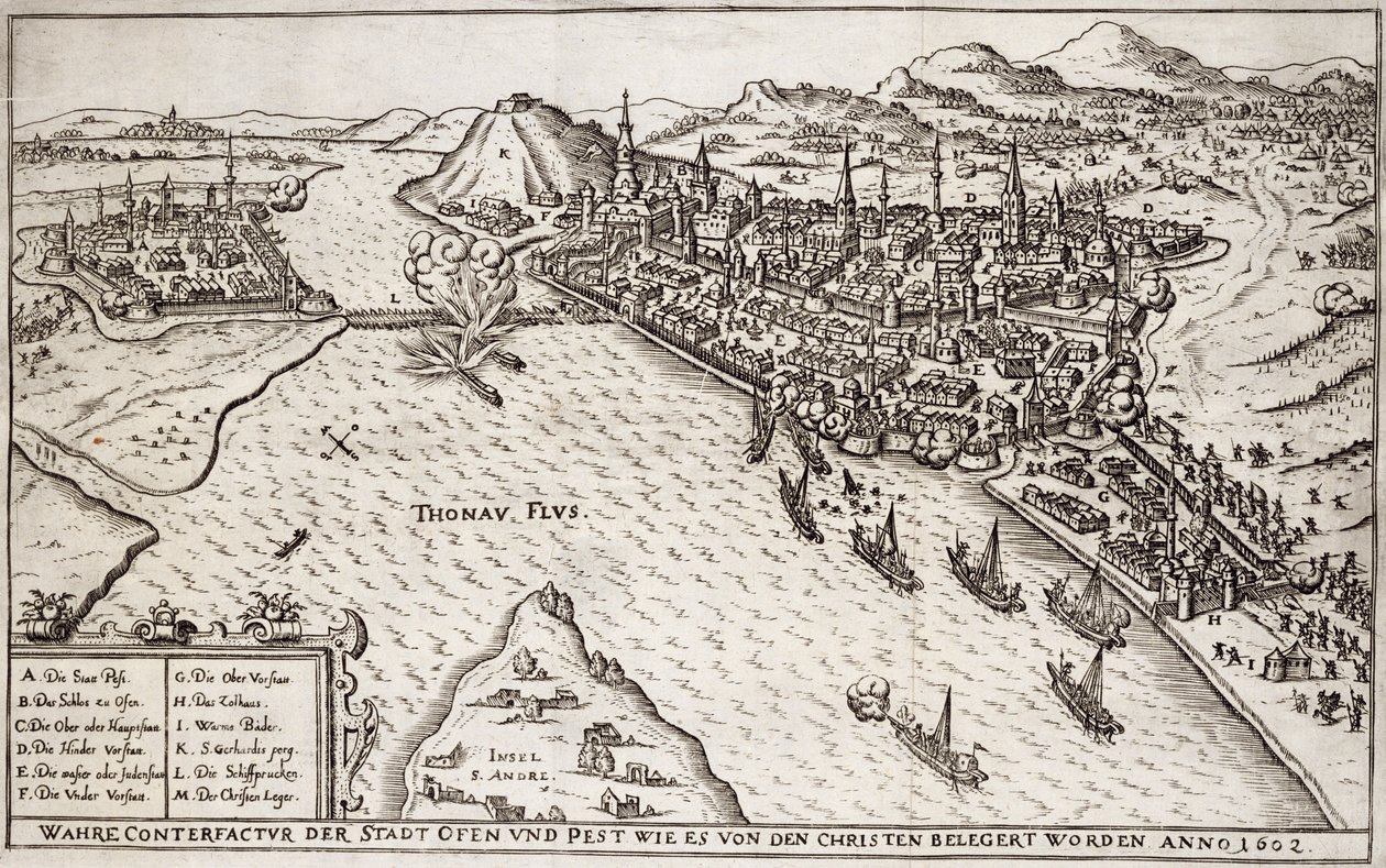 布达和害虫在1602年由基督徒围攻，来自欧洲奥斯曼帝国运动的一本书，插图由保罗·富斯特（c.1605-66） 作者 德国学校