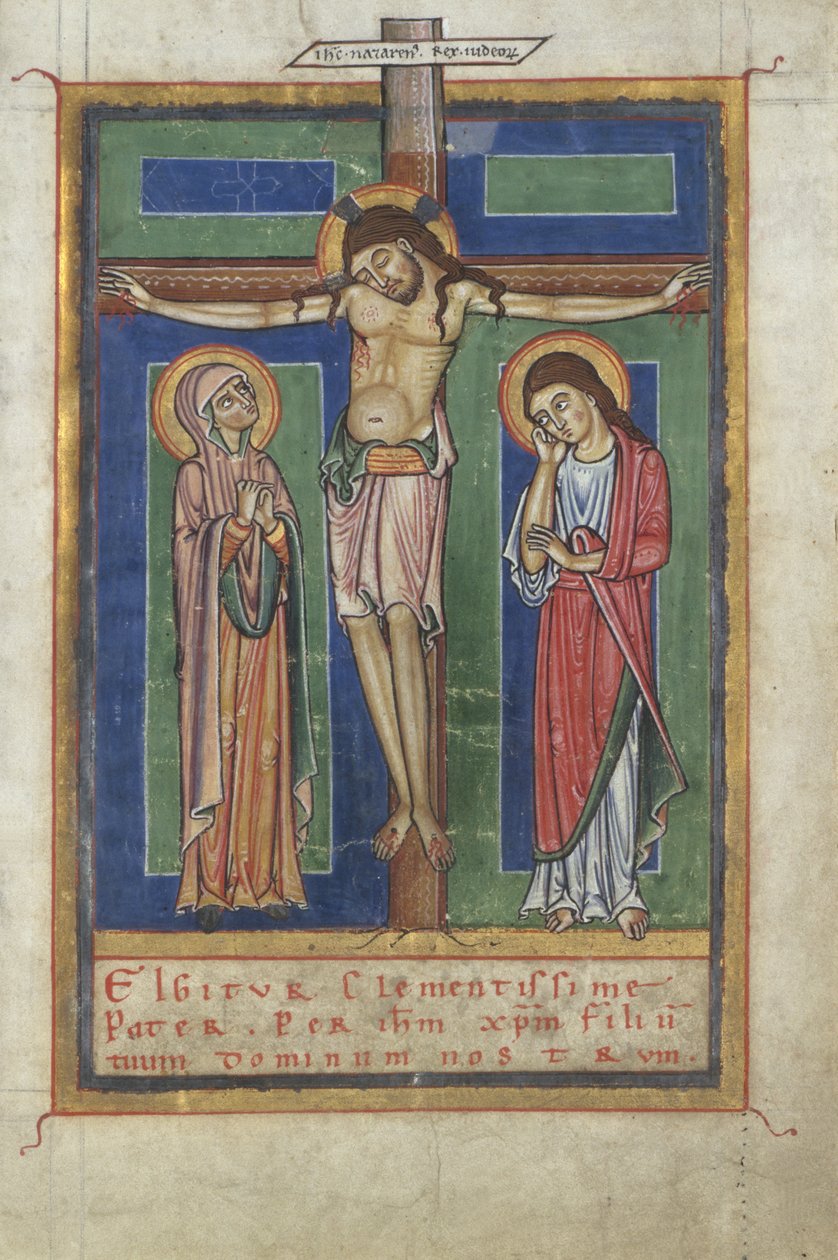 来自Sacramentary的Canon Page，与Crucifixion，c。 1150-1160（羊皮纸上的蛋彩画和金箔） 作者 德国学校