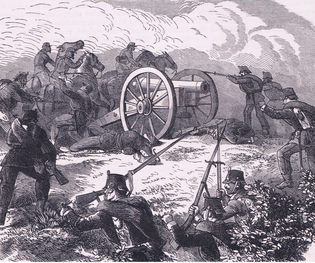 捕获野战炮，卡塞尔公司出版的《卡塞尔法德战争史》，约 1890 年（石版印刷） 作者 德国学校