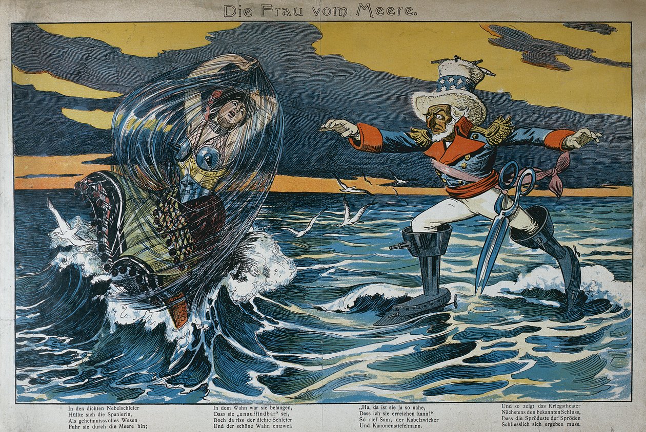 关于西班牙 - 美国战争的漫画，1898年 作者 德国学校