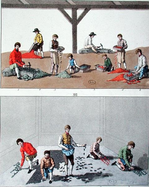 儿童铺路，约1810年（彩色平版印刷）。 作者 德国学校