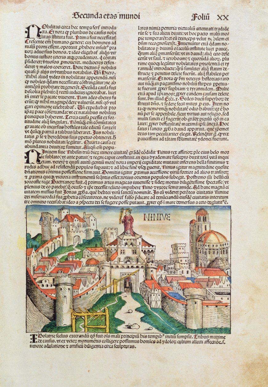 Nineveh市，来自&39;Liber Chronicarum&39;，来自Hartmann Schedel（1440-1514）1493（彩色木刻） 作者 德国学校