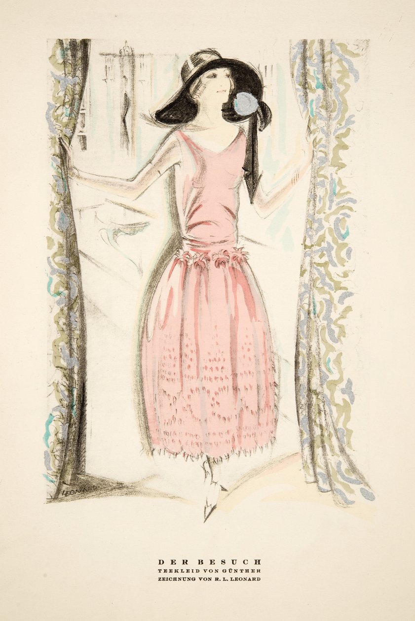 Der Besuch"，冈特的茶服，选自《风格》，1922 年出版（pochoir 印刷品） 作者 德国学校