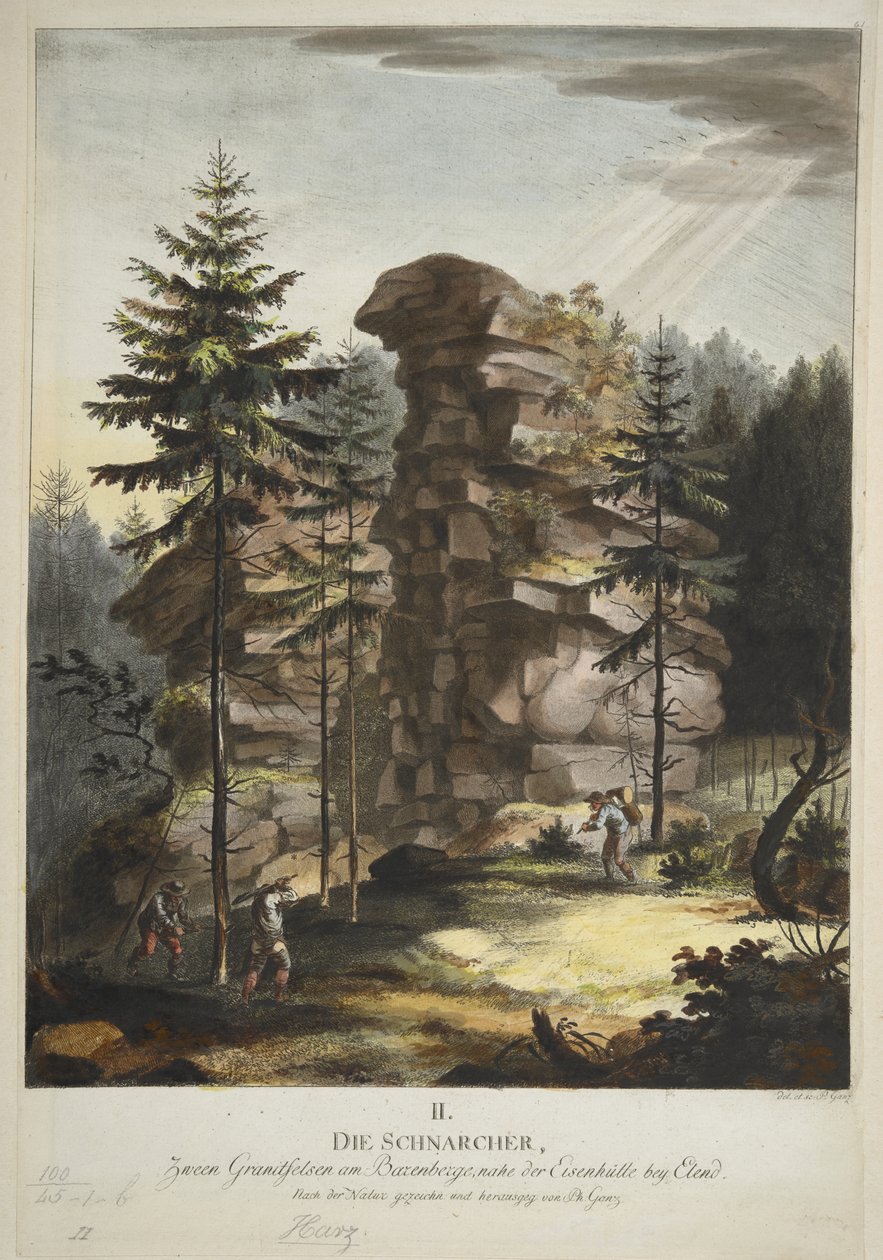 Der Hübichenstein"，"哈尔茨森林四景"，Philipp Ganz 作，约 1770-90 年（手绘蚀刻版画） 作者 德国学校