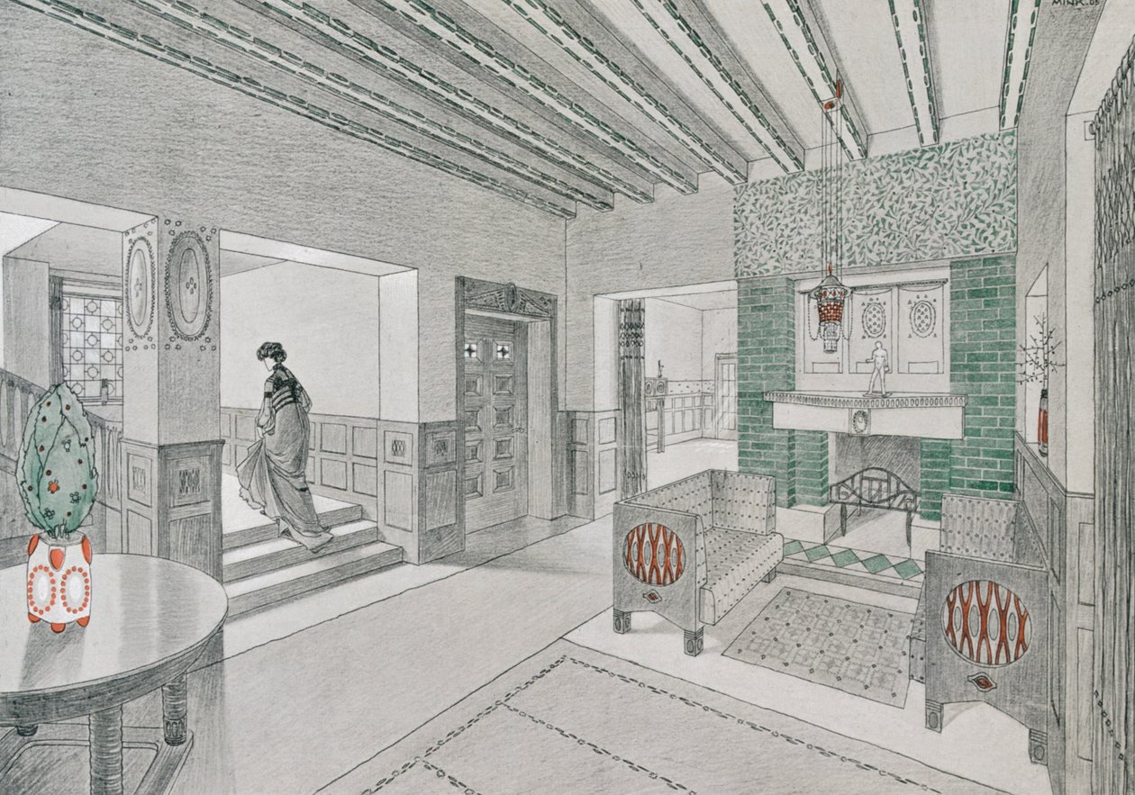瓦伦丁-明克的起居室设计，1906年。 作者 德国学校