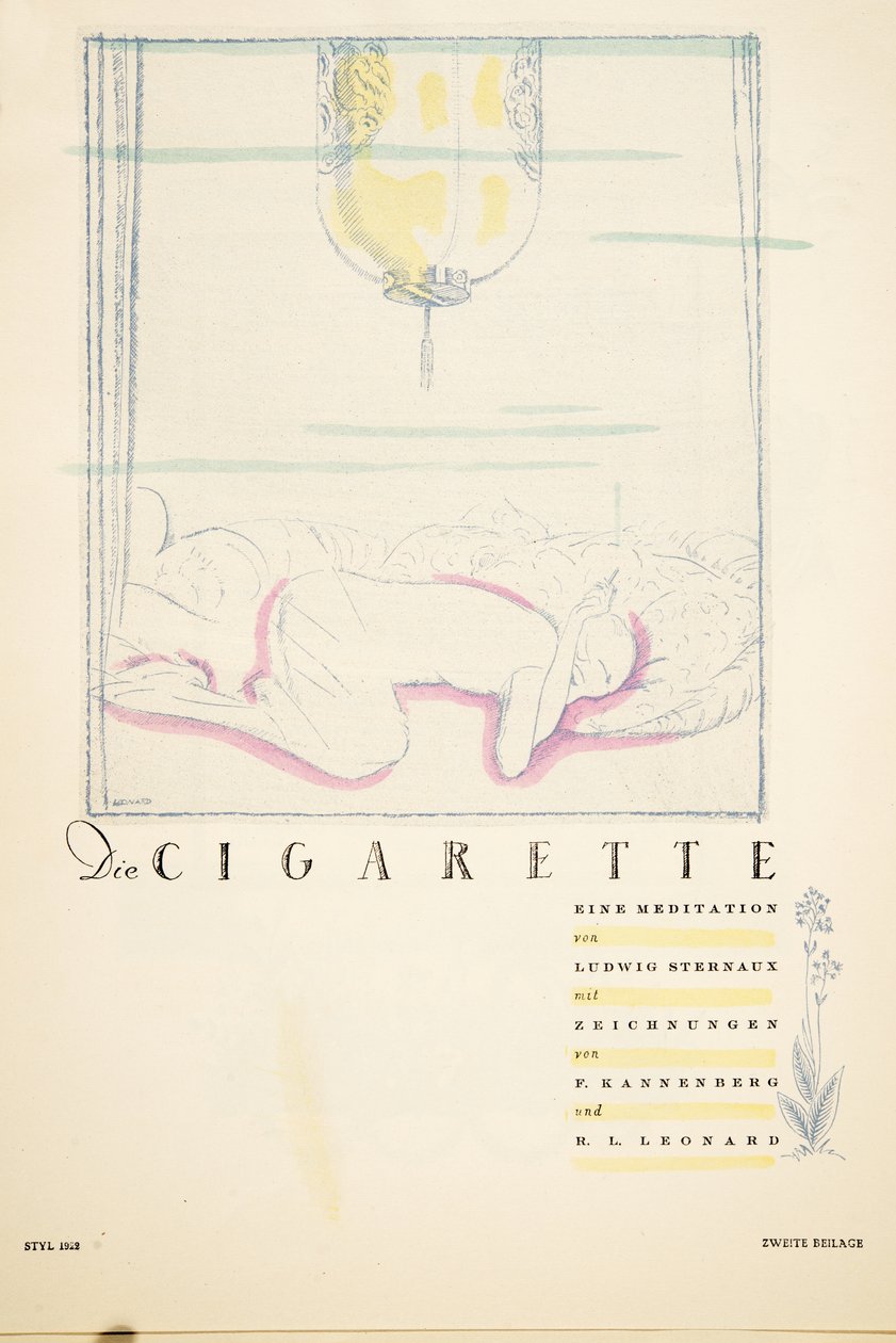 Die Cigarette eine Meditation》，选自《Styl》，1922 年出版（pochoir 印刷品） 作者 德国学校