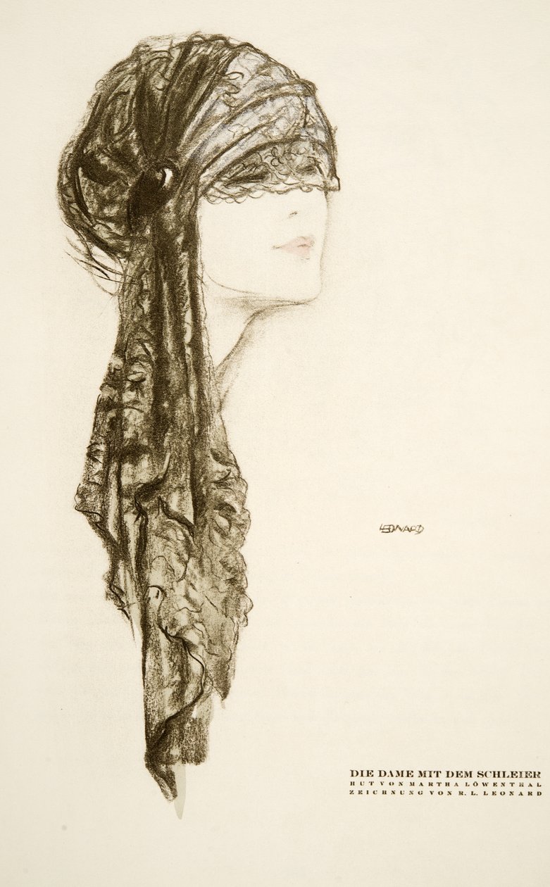 Die Dame mit dem Schleier，玛莎-洛文塔尔的帽子，选自《风格》，1922 年出版（pochoir 印刷品） 作者 德国学校