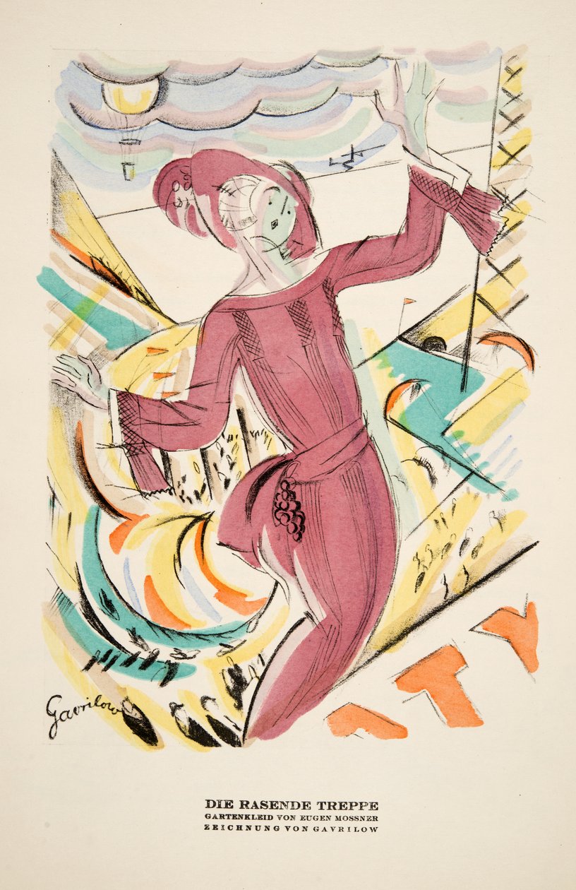 "Die Rasende Treppe"，欧根-莫斯纳的连衣裙广告，选自《风格》，1922 年出版（pochoir 印刷品） 作者 德国学校