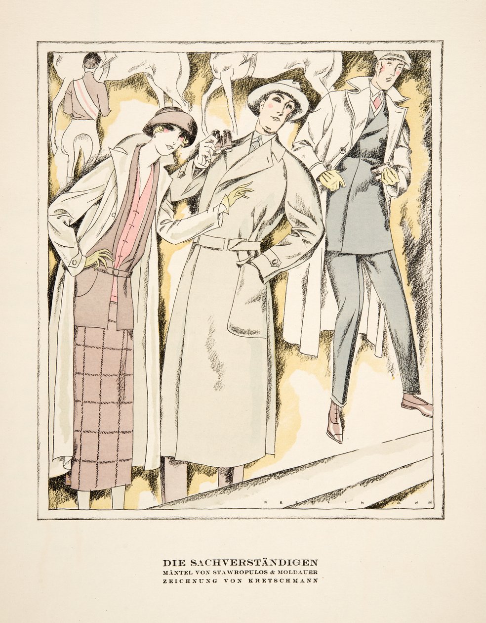"Die Sachverständigen"，Stawropulos  Moldauer 的大衣广告，摘自《风格》，1922 年出版（pochoir 印刷品） 作者 德国学校