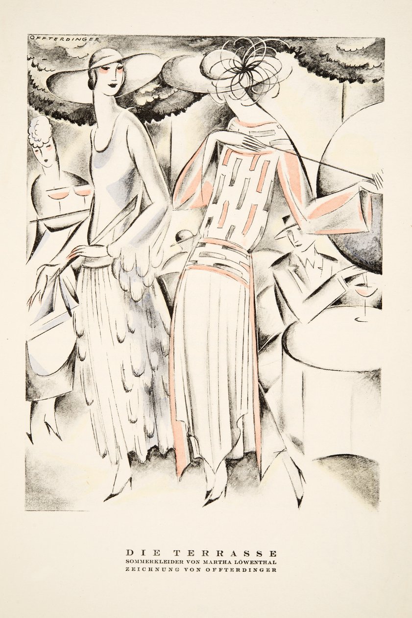 玛莎-洛文塔尔创作的 "Die Terrasse "夏装广告，选自《风格》，1922 年出版（pochoir 印刷品） 作者 德国学校