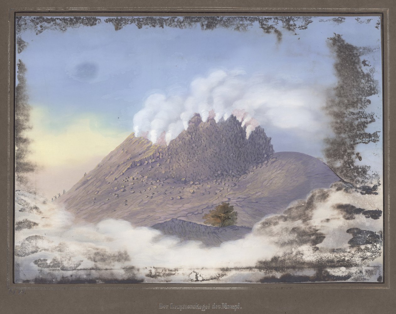 1836年11月，火山口东端的默拉皮火山爆发，来自地形和科学地图集的旅程通过Java，由博士。 Junghuhn神父，马格德布 作者 德国学校