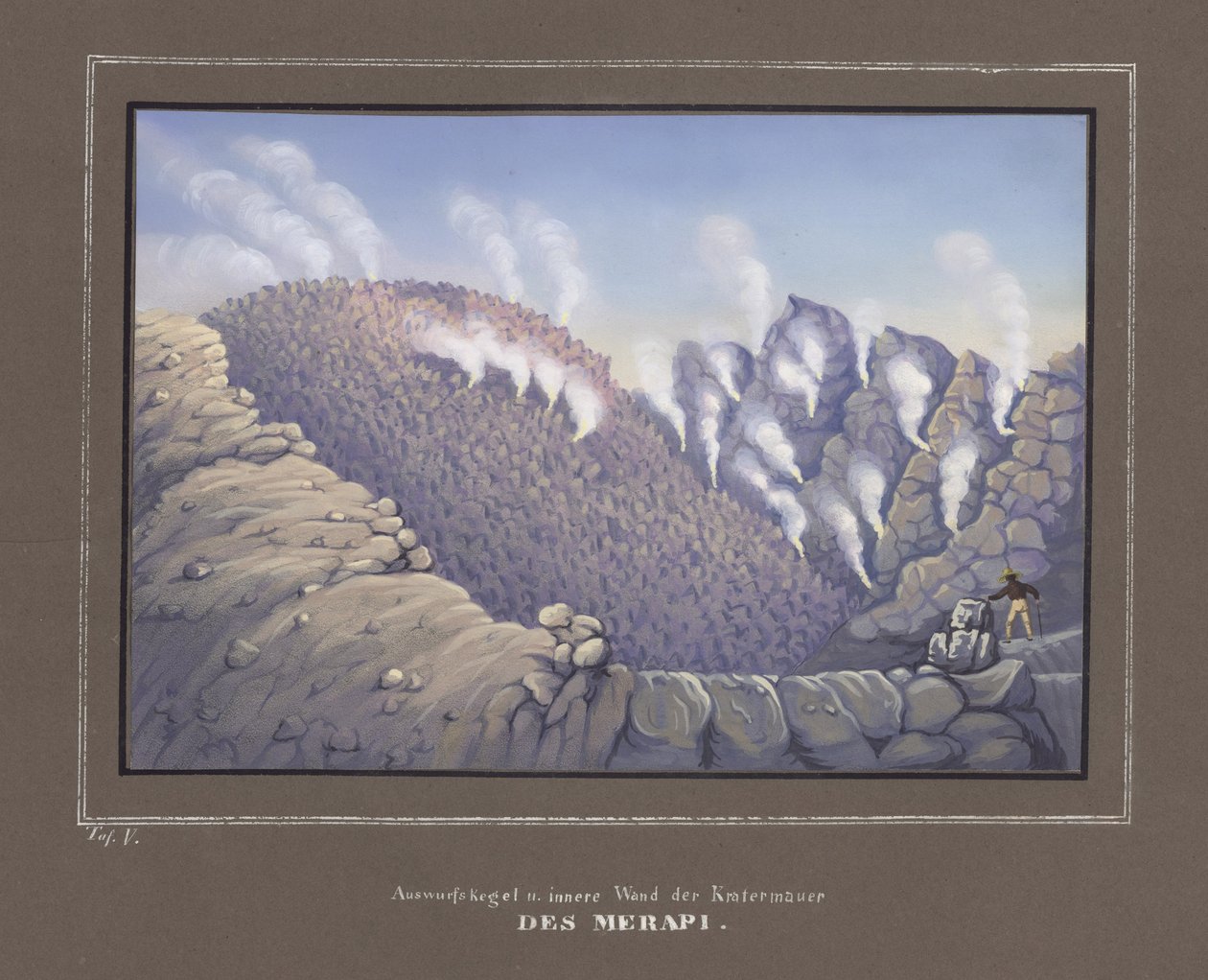 1845年马格德堡博士，Dr.Jr.Junghuhn博士，Merapi火山的喷发和内墙，地形和科学地图集，来自Java的旅程 作者 德国学校