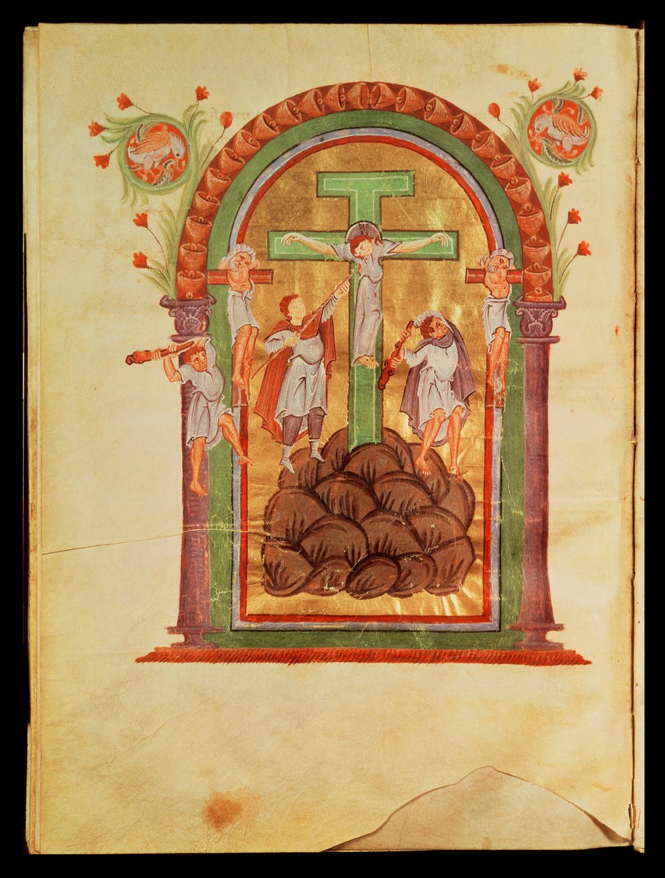 Fol.223v The Crucifixion，来自Otto III的福音书，c.996 作者 德国学校