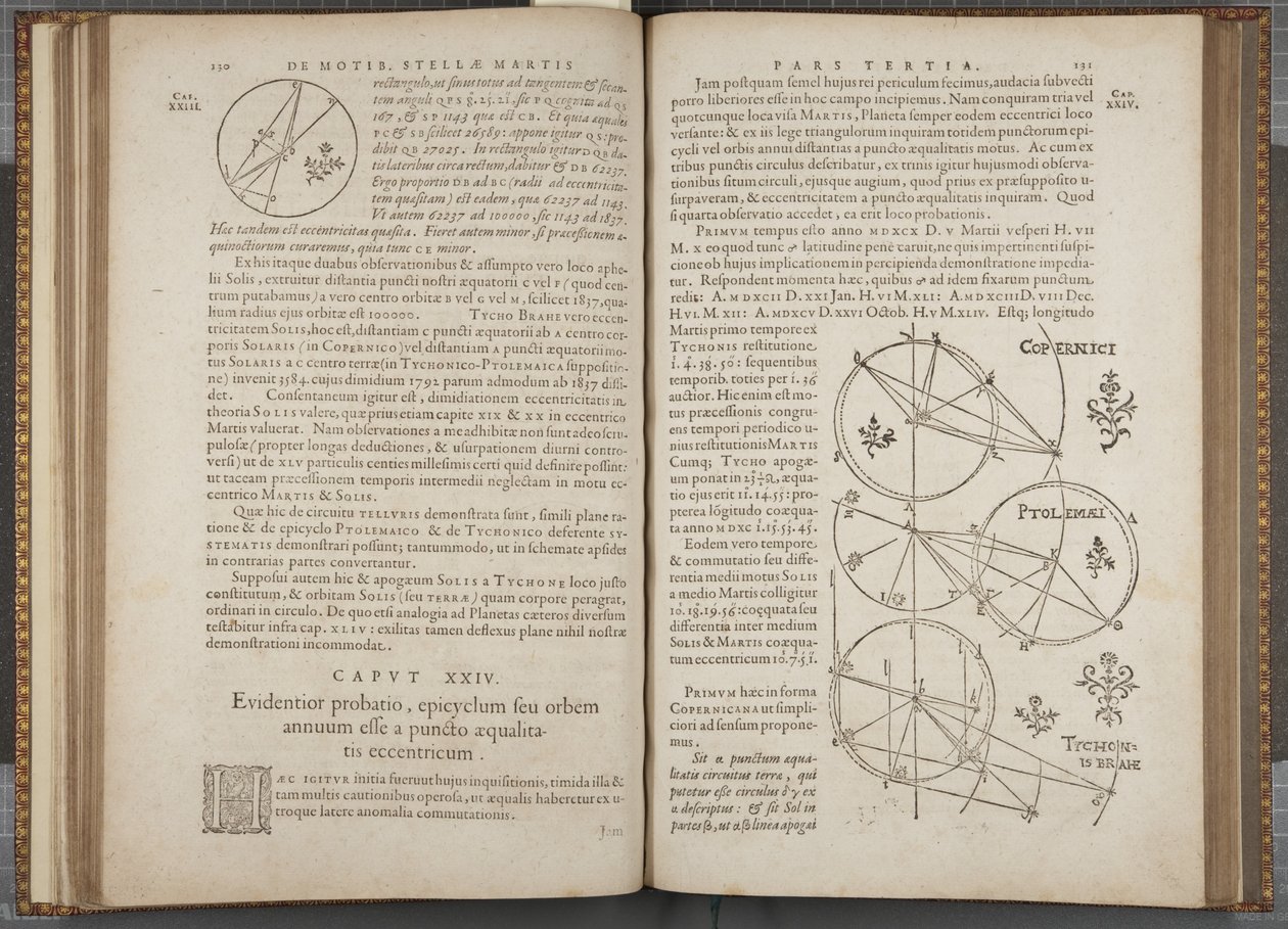 第130-131页，"Astronomia nova Aitiologetos"，约翰内斯-开普勒（雕刻）。 作者 德国学校