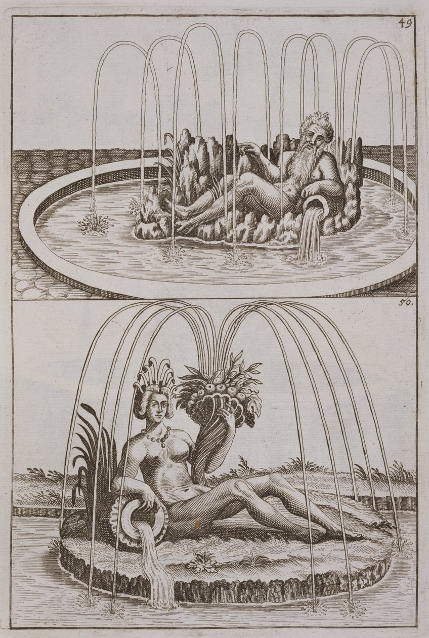 喷泉，来自Georgura Curiosa Nova by Georg Andreas Bockler（1617-85），1704年出版 作者 德国学校