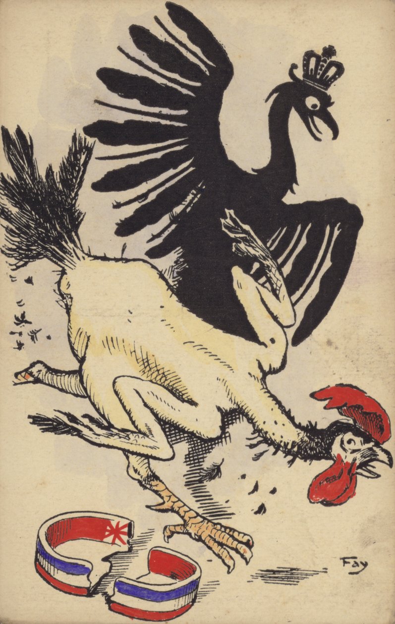 逃离德国鹰的法国公鸡（彩色石版画） 作者 德国学校