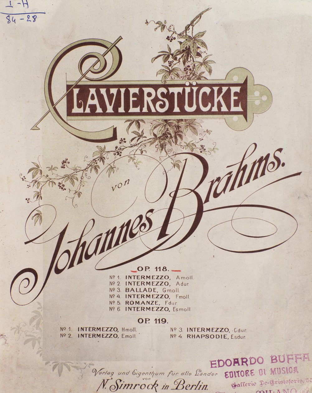 Clavierstucke的前线（Op.118和op.119），Johannes Brahms（1833-1897） 作者 德国学校