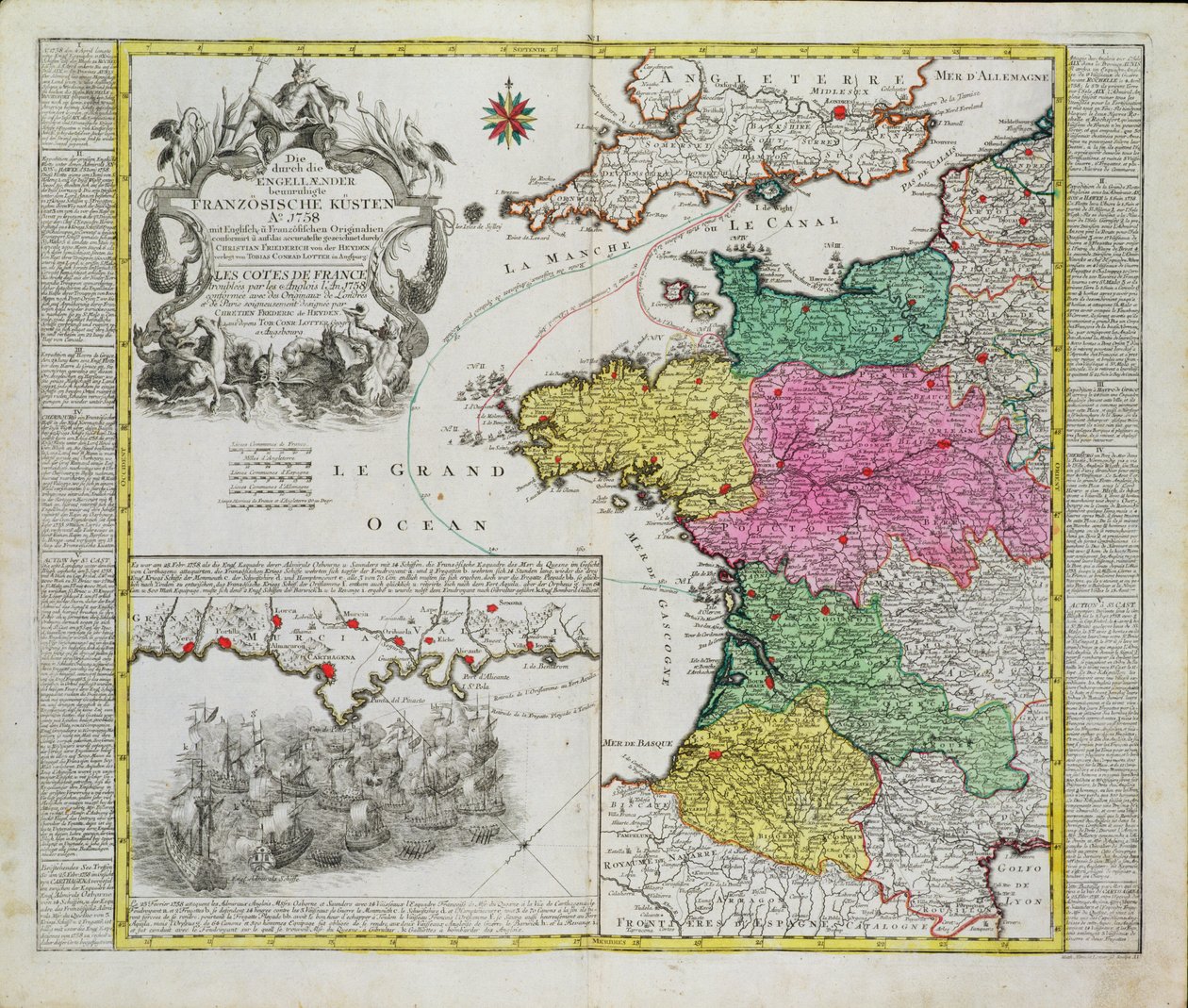 德国地图显示1758年法国港口的英国海军袭击 作者 德国学校