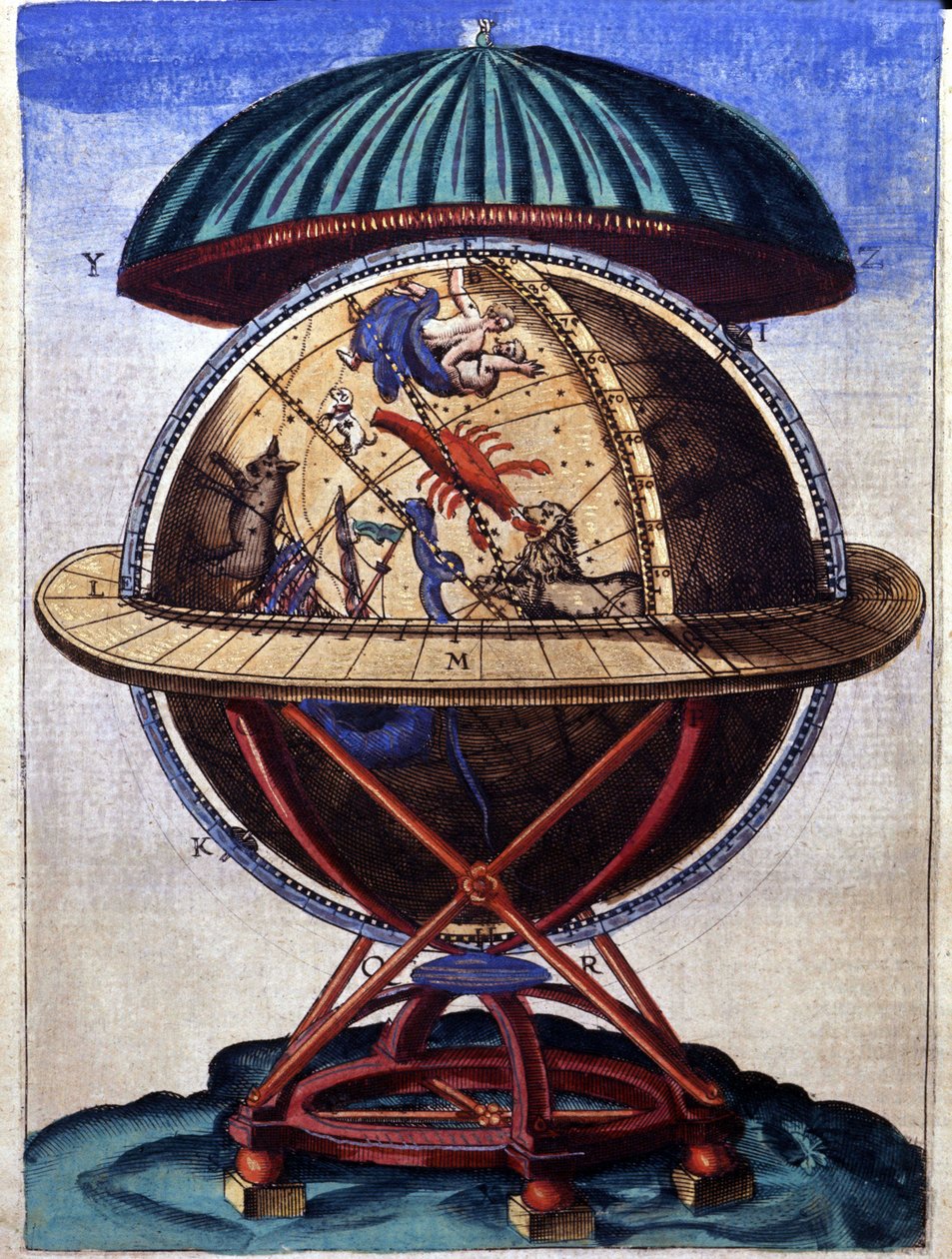卜拉希(Tycho Brahe)(1546-1601)的 "Astronomiae instituatae machanicia "中的Globus magnus oricalchicus, Wandsbeck 作者 德国学校