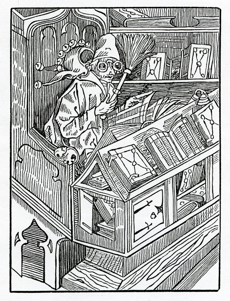 在这里，您可以看到亚历山大·巴克莱（Alexander Barclay）在1874年出版的“愚人船”（The Ship of Fools）的英文译本中的故事和第一个无可比拟的噱头。 作者 德国学校