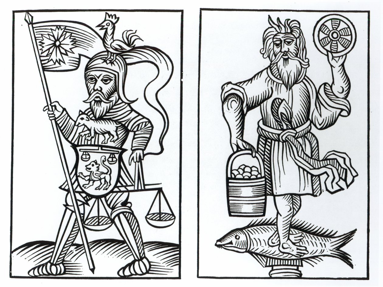 Hermansul或Hermensul（左）和Crodon（右）古代撒克逊人的偶像，在Herman Stangefol的Annales Circuli Westphaliae木刻后，于1656年出版 作者 德国学校