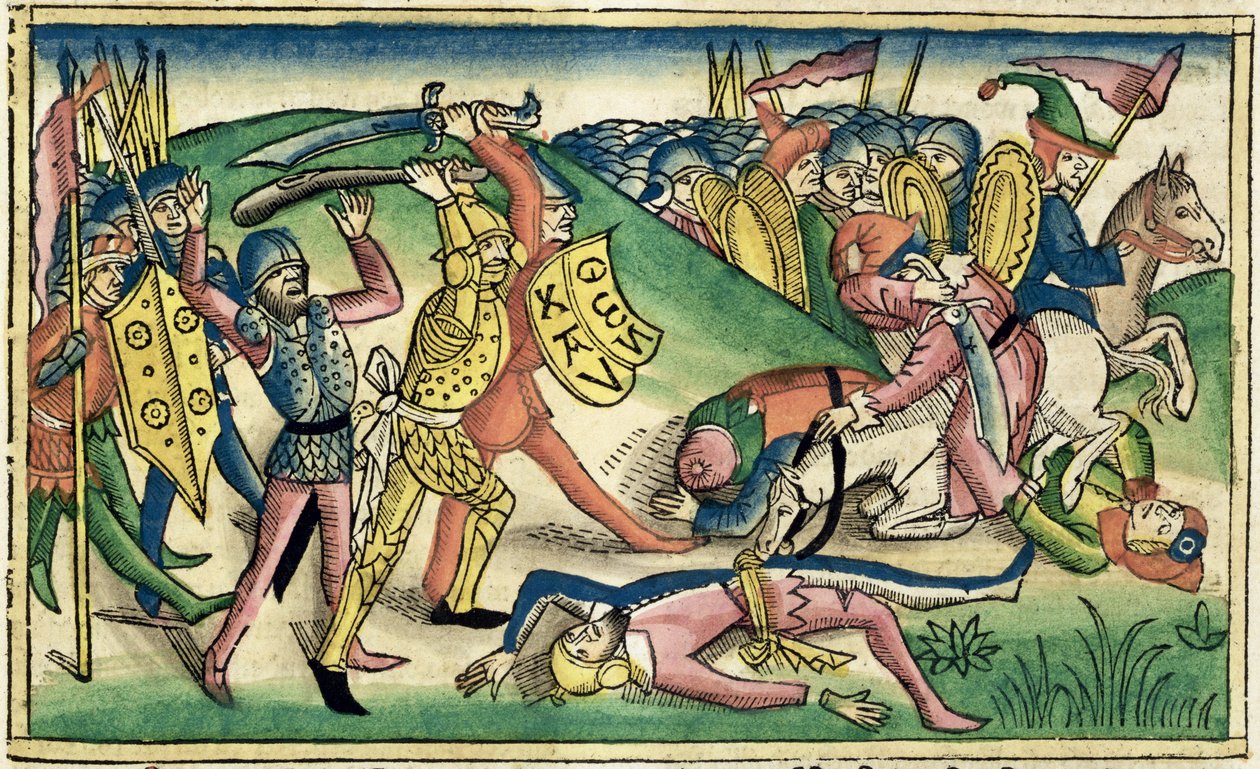 I Kings 15 16 Asa和Baasha之间的战争，来自纽伦堡圣经（Biblia Sacra Germanaica）（彩色木刻） 作者 德国学校
