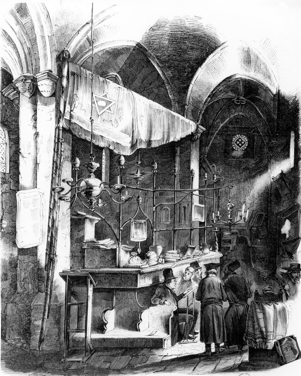 Altneuschule（老新犹太教堂）的内部，布拉格，1852年 作者 德国学校