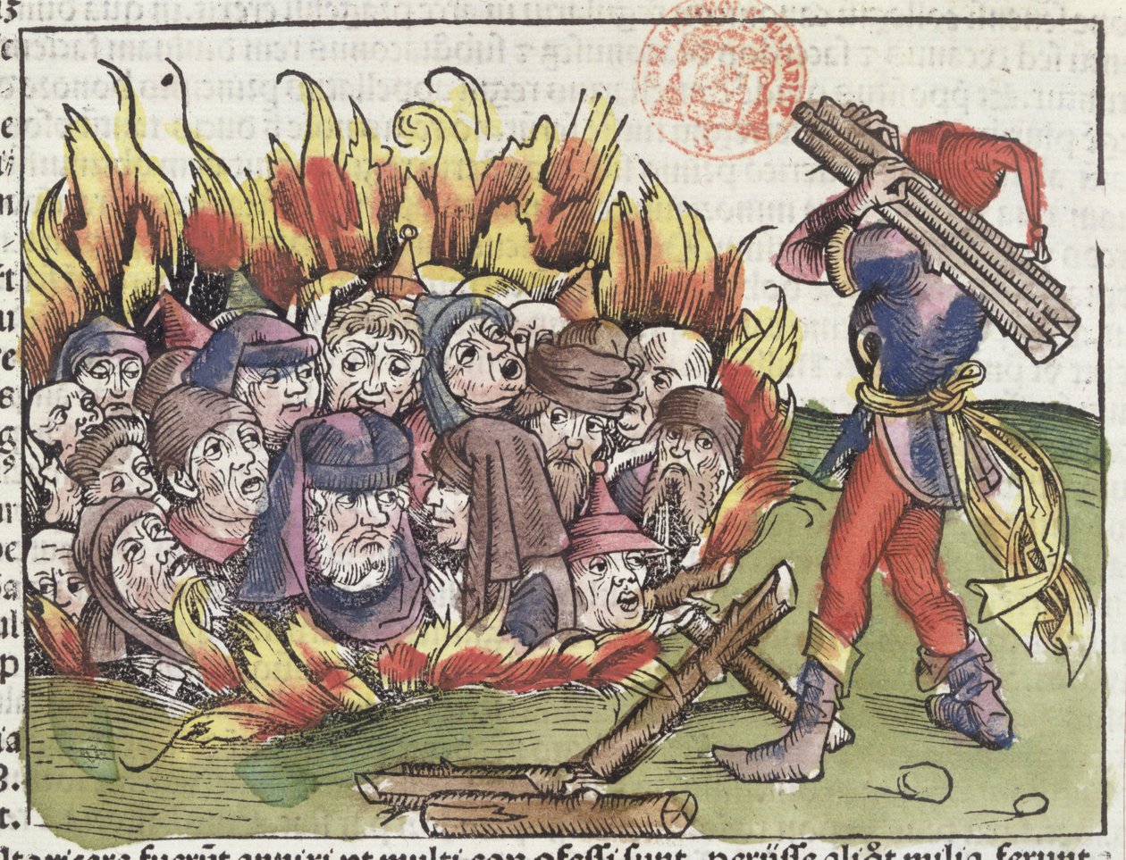 犹太人在纽伦堡纪事报上烧伤了哈特曼·谢德尔（1440-1514），1493年（彩色木刻） 作者 德国学校