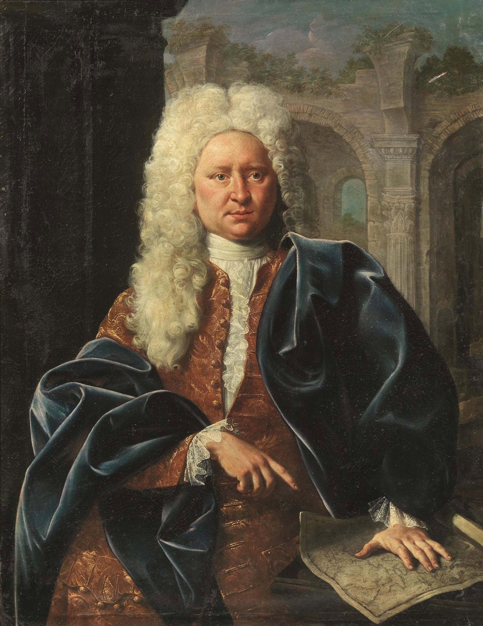 Johann Baptist Homann, geographe et cartographe allemand - Johann Baptist Homann (1664-1724) 的肖像，匿名。 布面油画，十八世纪前三分之一。私人收藏 作者 德国学校