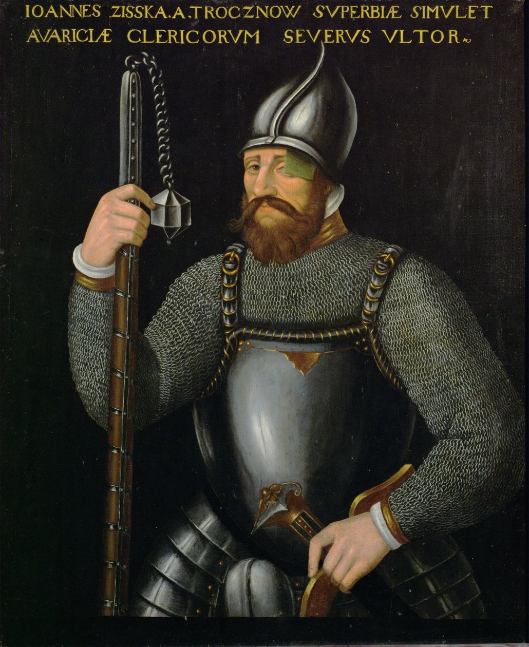 约翰-齐斯卡-冯-特罗克诺夫（Johann Ziska von Trocnov），波希米亚胡斯派和塔博尔派领袖，曾在 1420 年和 1422 年与帝国军队的两次战斗中获胜...... 作者 德国学校