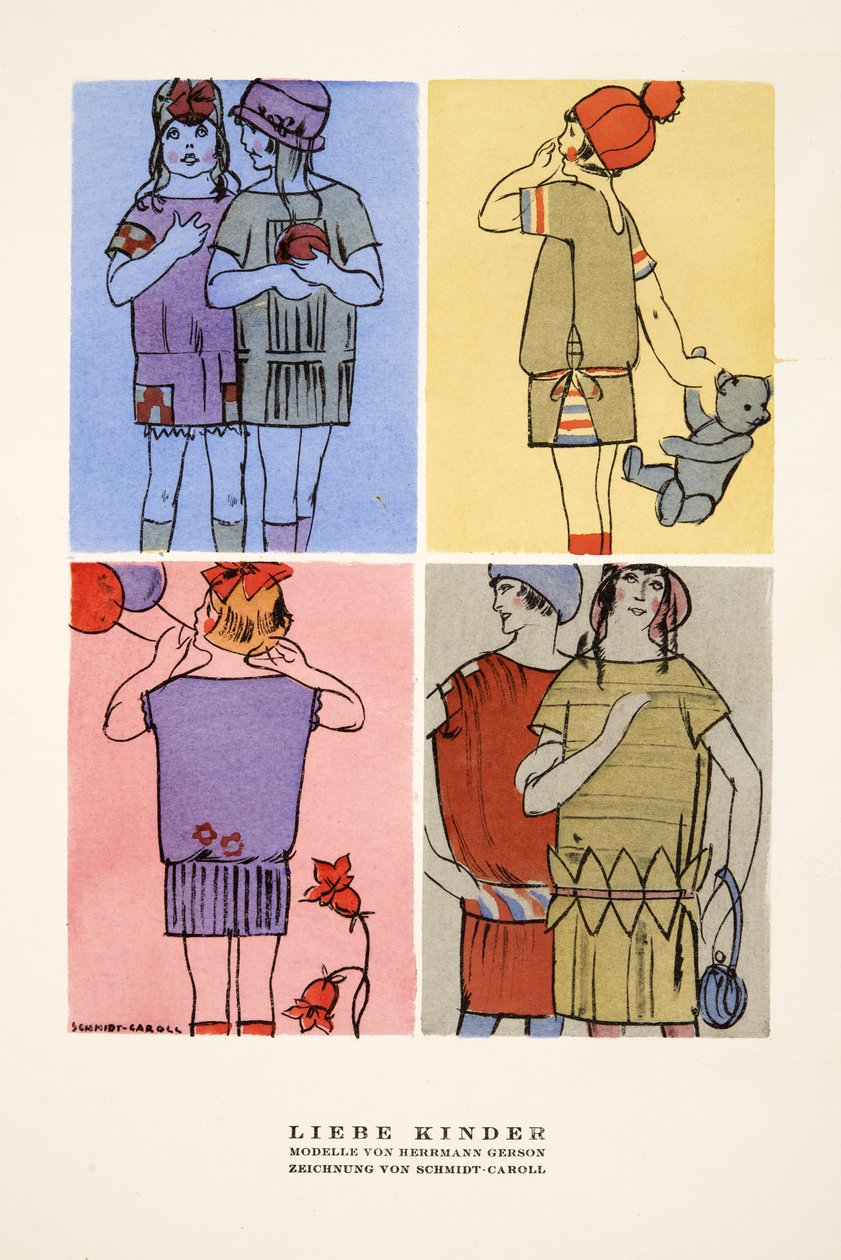 赫尔曼-格尔森的童装广告 "Lieber Kinder"，选自《风格》，1922 年出版（pochoir 印刷品） 作者 德国学校