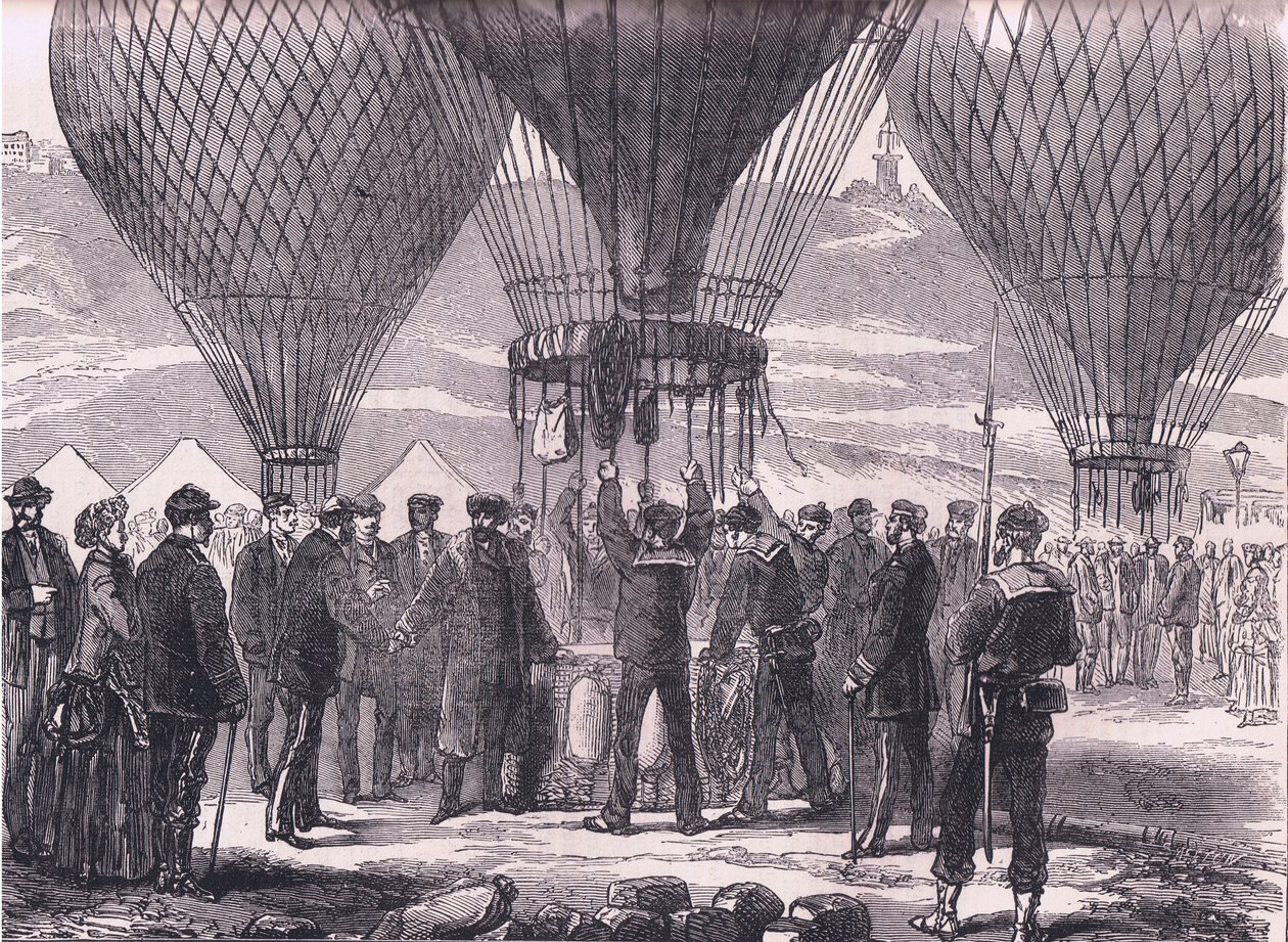 M Gambetta 为 Tours 出发，Cassells 法德战争史，Cassell and Company Limited 出版，约 1890 年（石版画） 作者 德国学校