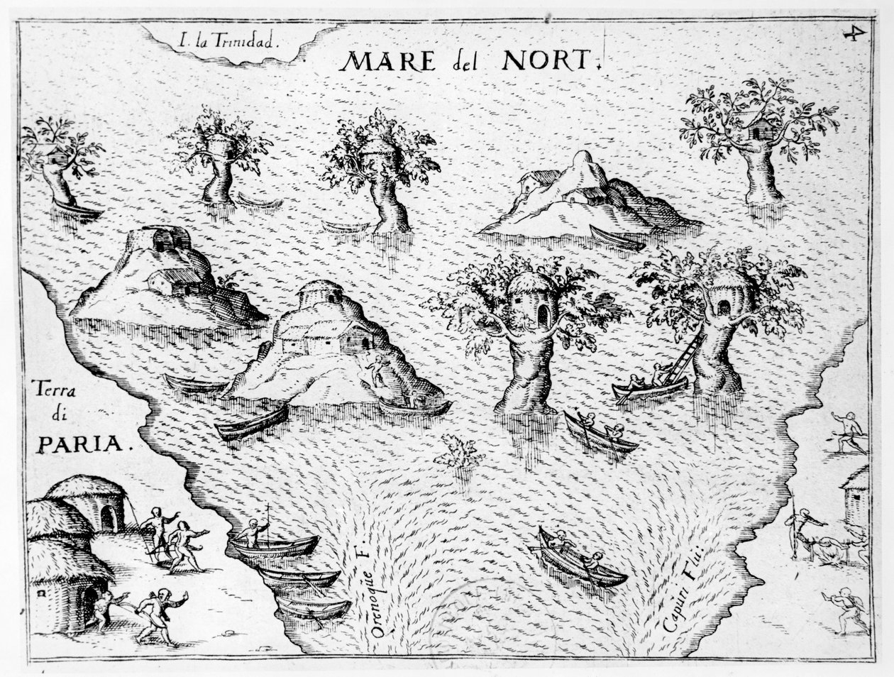 圭亚那海岸的地图，从Regni Guianae的例证G. Raleigh 作者 德国学校