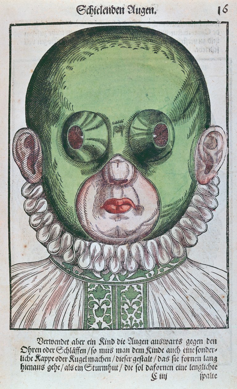 用于治疗斜视的面膜，来自Ophthalmodouleia，由Georg Bartisch（1535-1636）于1583年在德累斯顿出版（彩色木版画） 作者 德国学校