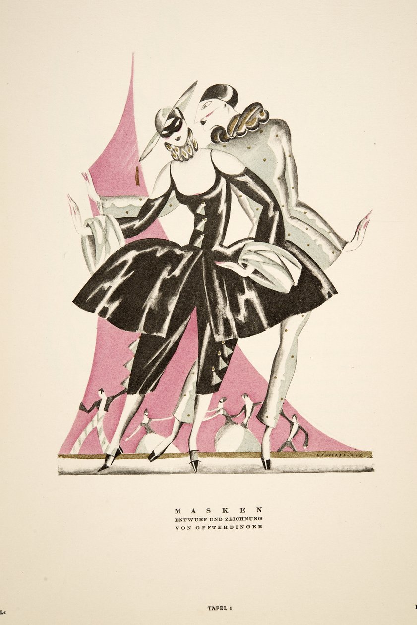 "面具：奥夫特丁格设计并绘制，选自《风格》，1922 年出版（pochoir 印刷品） 作者 德国学校
