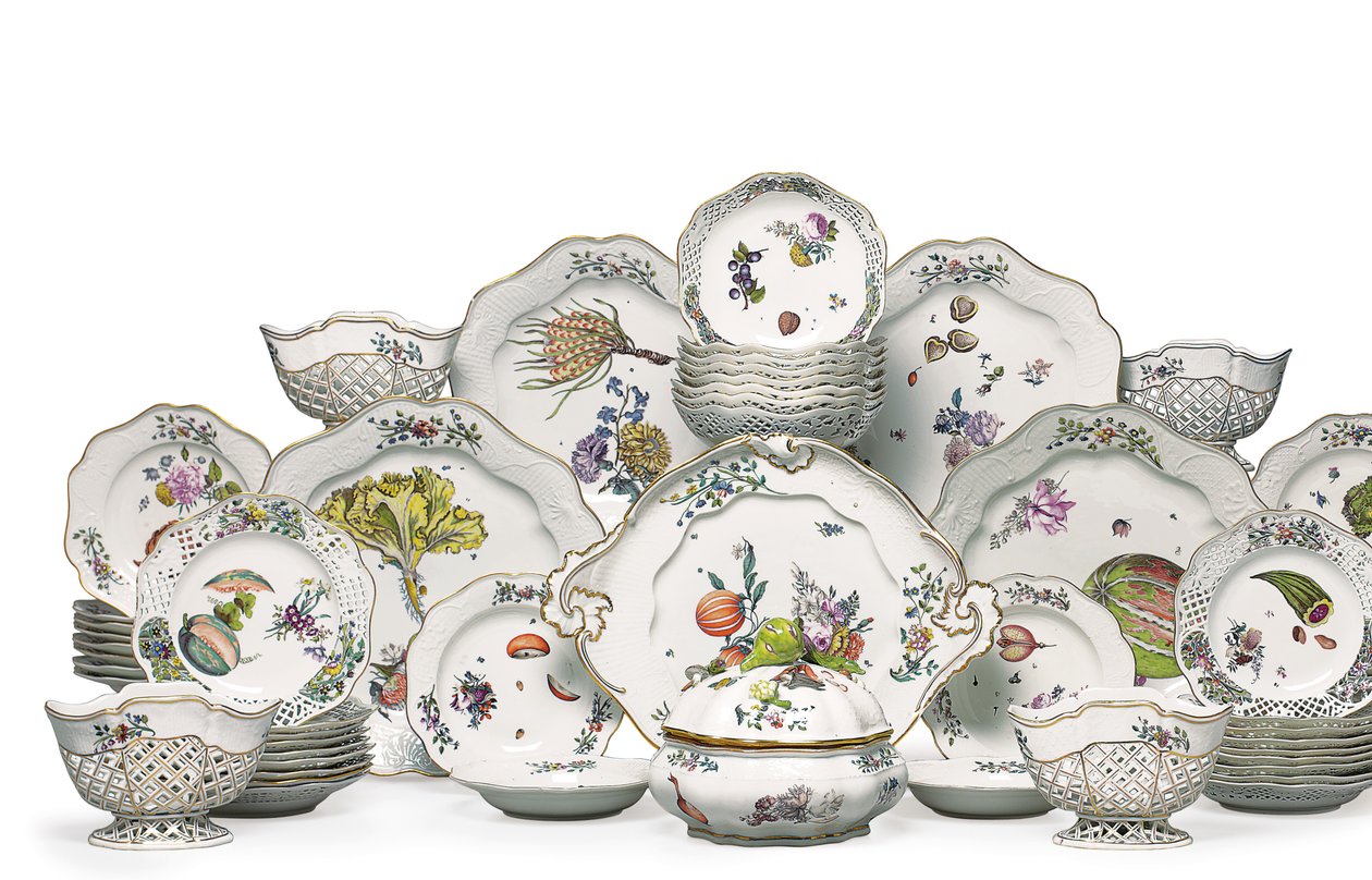 Meissen&39;Bruehlsche Allerlei&39;植物性晚餐和甜点服务，约1746年（瓷器） 作者 德国学校