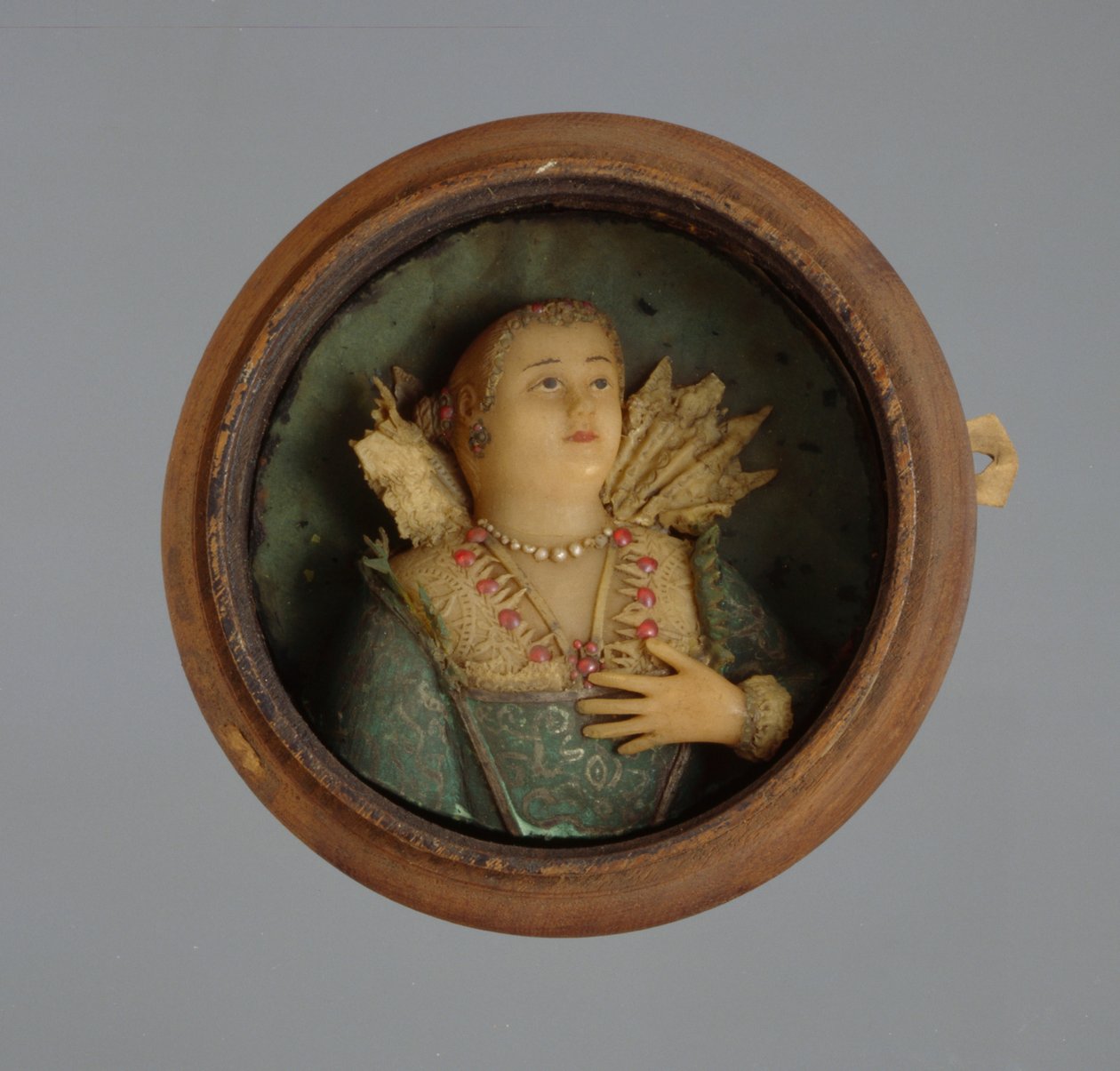 微缩肖像，c.1600（蜡，玻璃和木头） 作者 德国学校