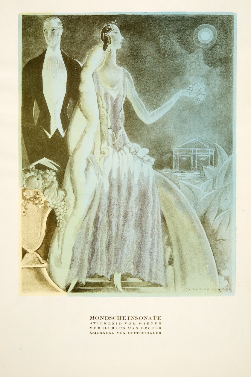 Mondscheinsonate，维纳设计的连衣裙，选自《Styl》，1922 年出版（pochoir 印花）。 作者 德国学校